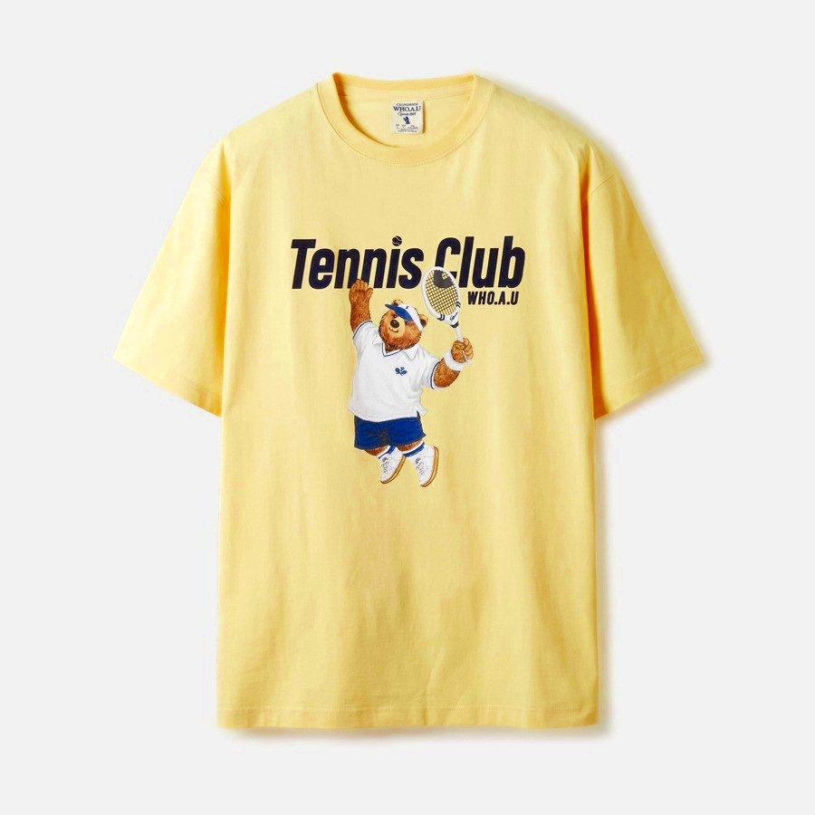 Áo thun ngắn tay in hình gấu tennis WHO chất lượng cao dành cho nam và nữ, Áo thun Cotton cao cấp 10