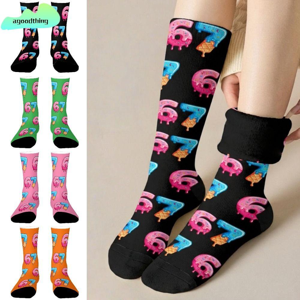 AGOODTHING 67 Meme Crew Tất Dài, Hoạt Hình Ấm Áp 67 Meme Kem Tất, Cotton Nhẹ Thoáng Khí Sáng Tạo Vớ 