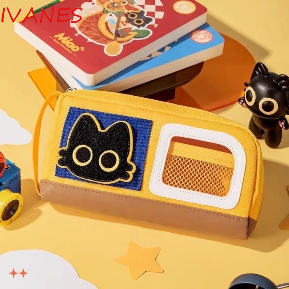 Hộp đựng bút chì mèo IVANES, Hộp đựng văn phòng phẩm có dây kéo, Kawaii Dung tích lớn Kawaii Túi đựn