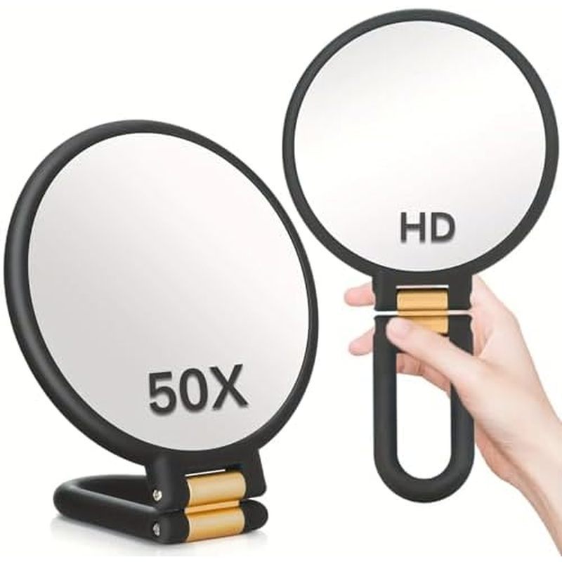 Modern Mirror 3-in-1 Magnifying Glass, Black and Gold, 24cm/9.45inch, 50X Magnification, Handheld/Wa