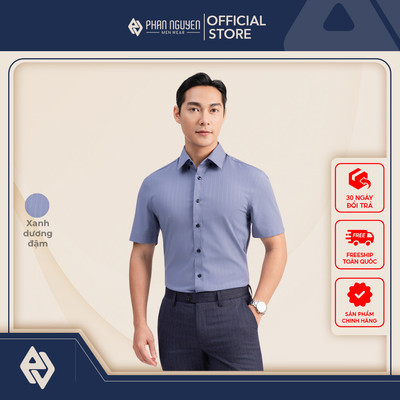 Áo sơ mi cộc tay nam Phan Nguyễn, chất liệu modal cao cấp, mềm mát, thoáng, form slim fit SMC.563