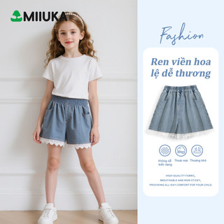 MIIUKA quần short jean bé gái viền ren phong cách Hàn Quốc mặc đi học đi chơi (LSNZDK)