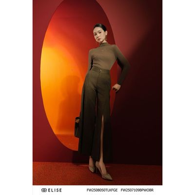 Áo len xanh rêu cao cổ thiết kế Elise FW2508050TLKFGE