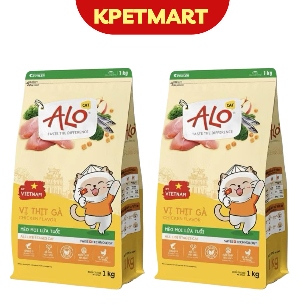 <2kg> Thức Ăn Mèo ALO CAT 2kg  (2 túi 1kg) - Thức Ăn Cho Mèo Mọi Độ Tuổi - KPETMART - KAG