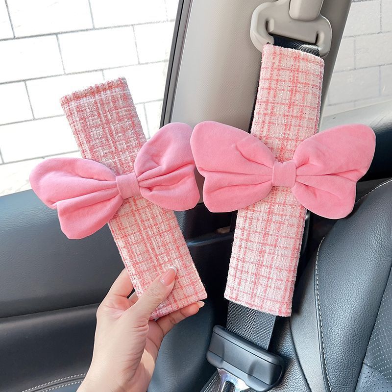 Cao Cấp Dây An Toàn Ô Tô Bao Da Xe Phong Cách Chanel Nơ Bảo Vệ Hoạt Hình Dễ Thương Bọc Vai Ô Tô 1AWG
