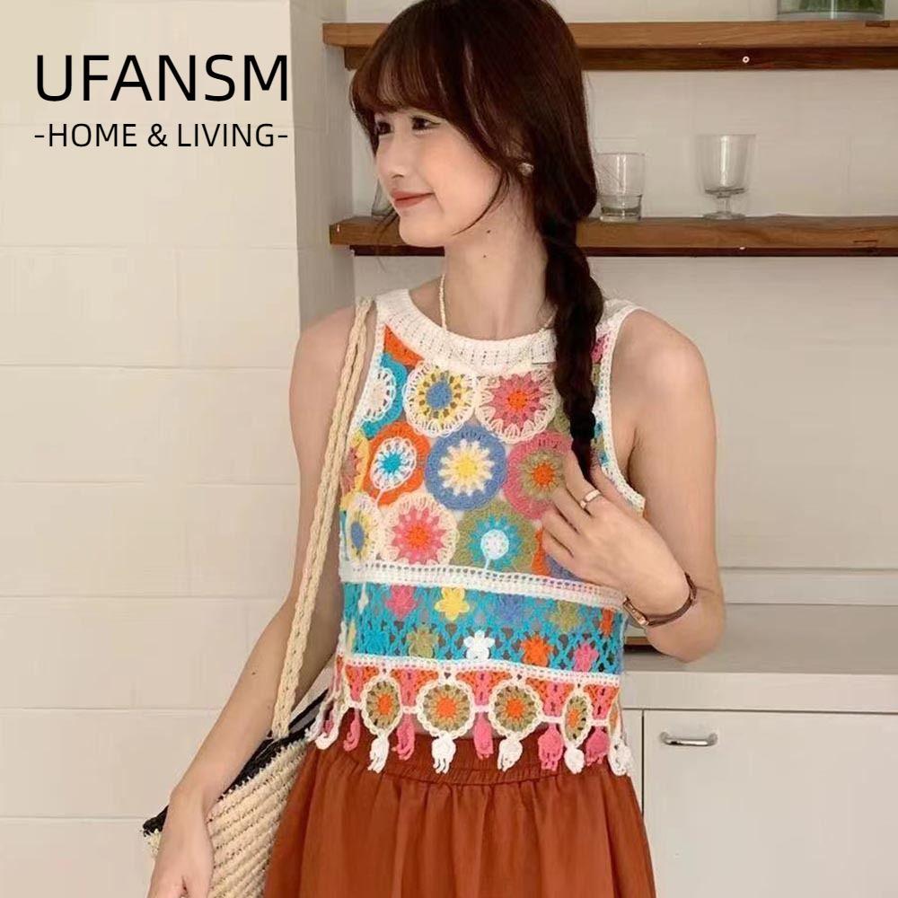 Áo crop top nữUFASM len dệt kim, style boho, phù hợp đi biển