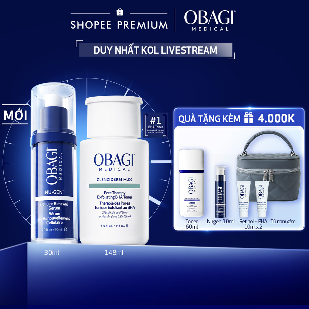 [Obagi x KOL] Combo Serum Kích Hoạt Năng Lượng Tế Bào Obagi Nugen 30ml & Toner BHA Clenziderm M.D. E