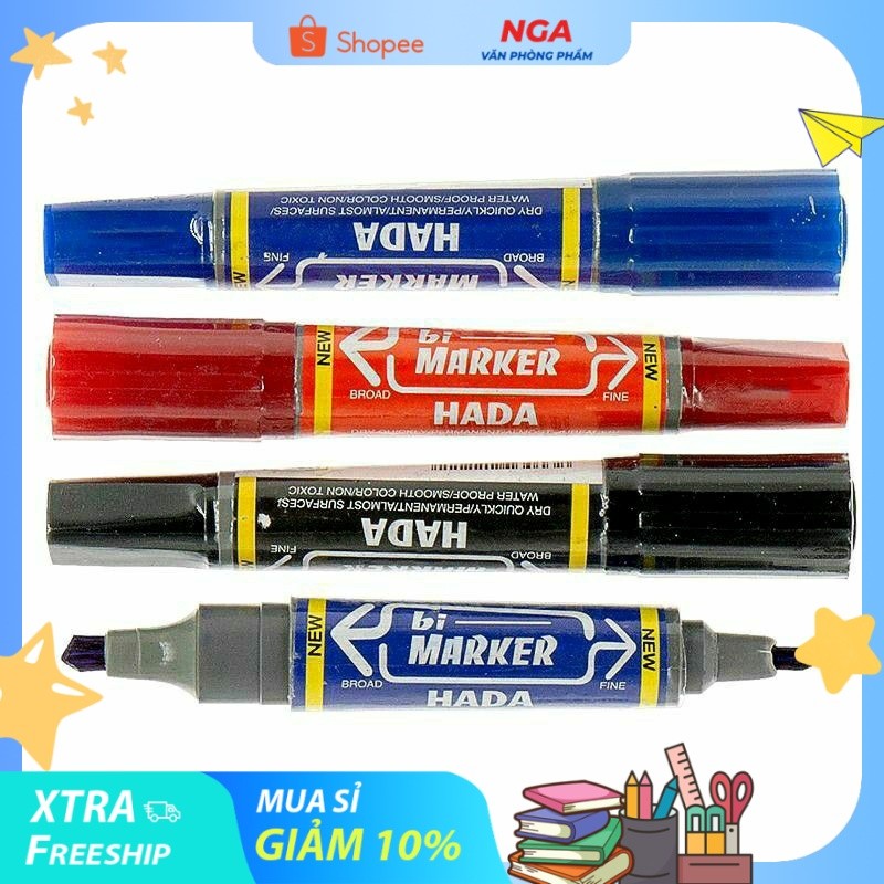 [MUA SỈ GIẢM 10%] [COMBO 4 CÂY] Bút lông dầu 2 đầu HADA (xanh, đỏ, đen)