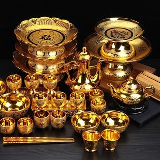 Đĩa cung cấp BENYTRO, Khay sen vàng gia dụng cổ điển, Khay đựng trái cây trang trí cổ điển thờ cúng