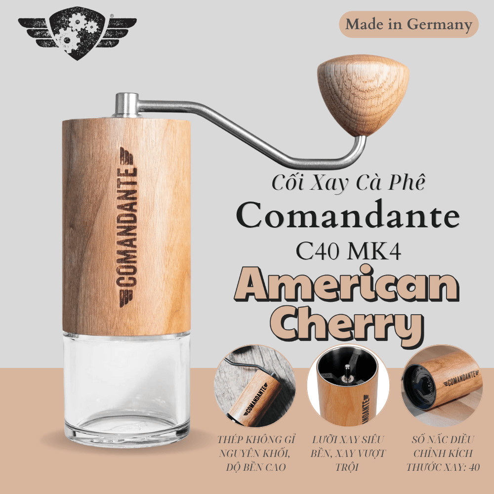 Cối Xay Cà Phê Comandante C40 MK4 Nitro Blade American Cherry - 40 Nấc Xay - Made In Germany