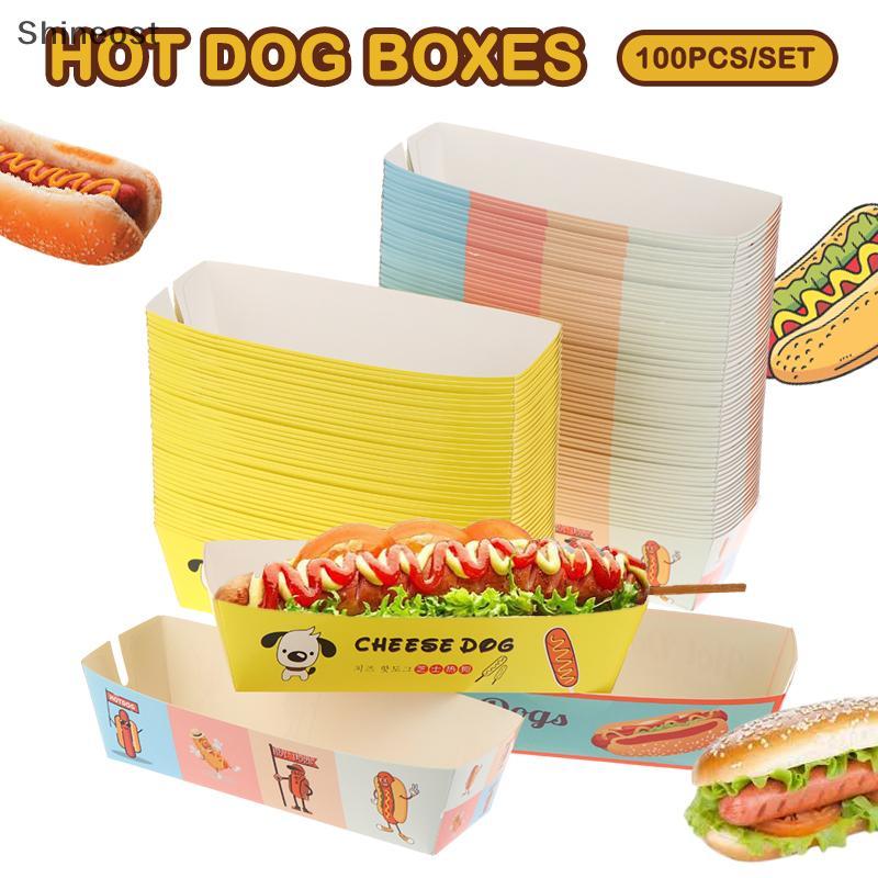 100 Chiếc Không Lạnh Nửa Dài / Hotdog Khay Có Thiết Kế In Hình Hotdog Sandwich Hot Dog Paaging Khay 