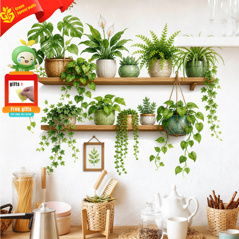 Cây Xanh Chậu Dán Tường Phòng Khách Phòng Ngủ Nhà Bếp Nền Tường Làm Đẹp Bao Xấu Xí Dán Nền Dán Tường