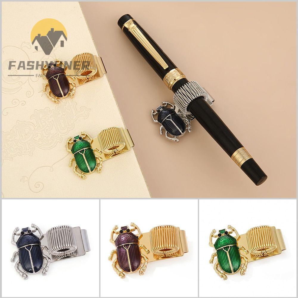 Kẹp bút FASHYUNER, Kim loại có vòng bút Scarab Beetle Pen Clip, Scarab Beetle Elastic Bookmark Journ