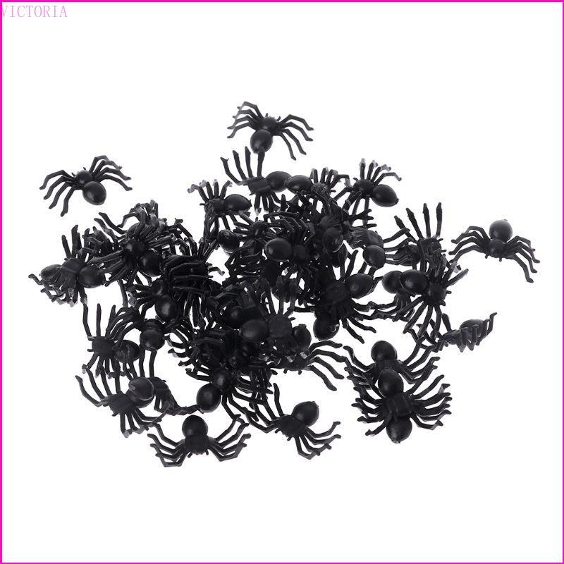 VIC 50 Chiếc Nhỏ Đen Nhựa Giả Đồ Chơi Nhện Ngộ nghĩnh Trò Đùa Prank Đạo Cụ Halloween Deco