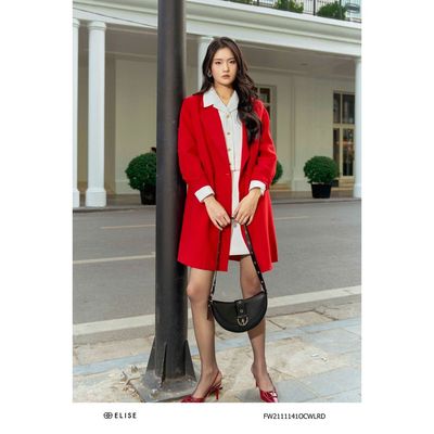 Măng tô dạ đỏ lông cừu tay lật ly thiết kế Elise FW2111141OCWLRD