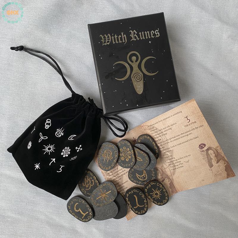 GHX Gỗ Runes Bộ Đá Phù Thủy Rune Bộ 14 Chiếc Khắc Rune Biểu Tượng Cho Bói Toán VN
