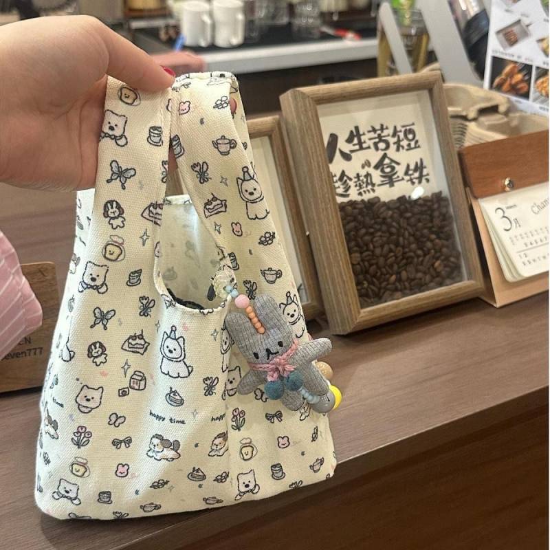 Cute Dog Canvas Makeup Bag Lunch Box Bag Lunch Bag Portable Wrist Bag myFH