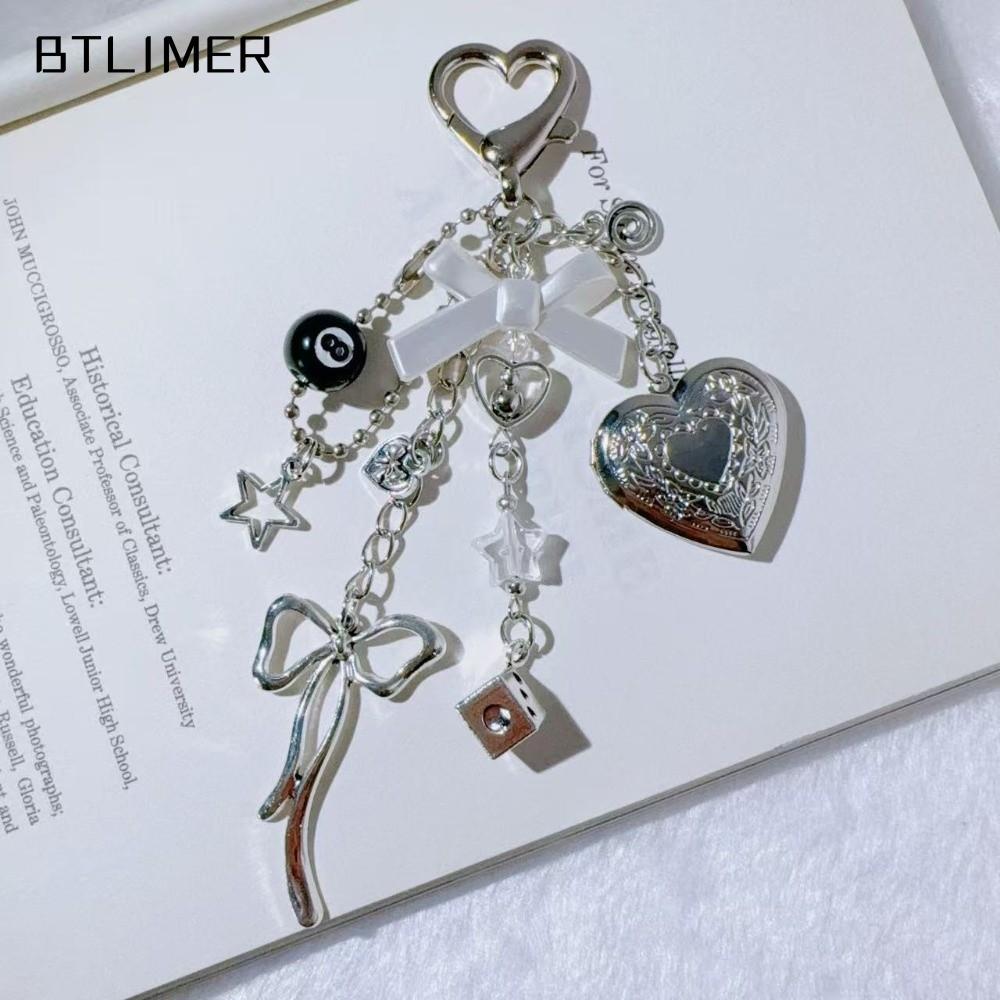 ESSECCOME Heart Locket Móc khóa, Bow 8 Ball Star Mặt dây chuyền Y2k Móc chìa khóa ảnh, Phụ kiện quyế