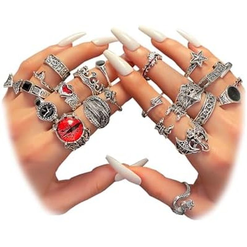 er Knuckle Rings Set for Women, Stackable Joint Finger Statement Rings Bohemian Retro Hollow Carved 