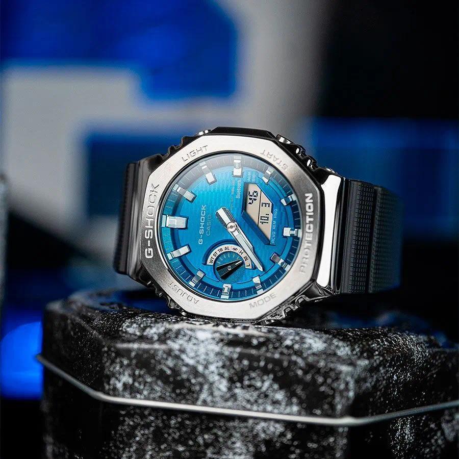 Áp dụng cho GBM-2100A-2B thép không gỉ màu xanh BEZEL G-STEEL Phụ kiện dây đeo thể thao w582