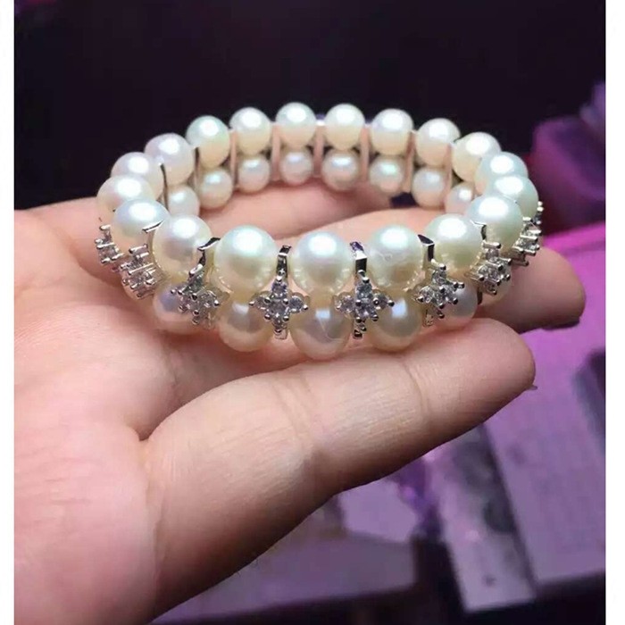 Vòng cổ và vòng tay 925 mạ bạc, hạt ngọc trai - Style của Nữ thần Gao Yuanyuan