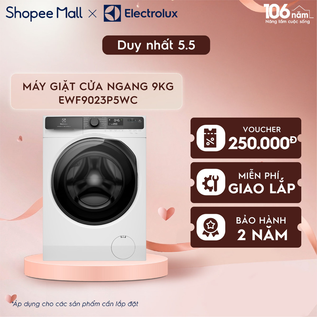 Free giao lắp - Máy giặt cửa ngang 9KG Electrolux S500 EWF9023P5WC - giặt đẩy tải 45 phút, UltraMix, EcoInverter | BigBuy360 - bigbuy360.vn