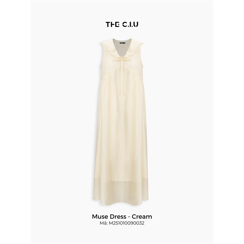 Đầm maxi nữ dáng suông THE C.I.U, váy cổ V dáng dài bèo nhún buộc dây form rộng đi biển – Muse Dress Cream | BigBuy360 - bigbuy360.vn