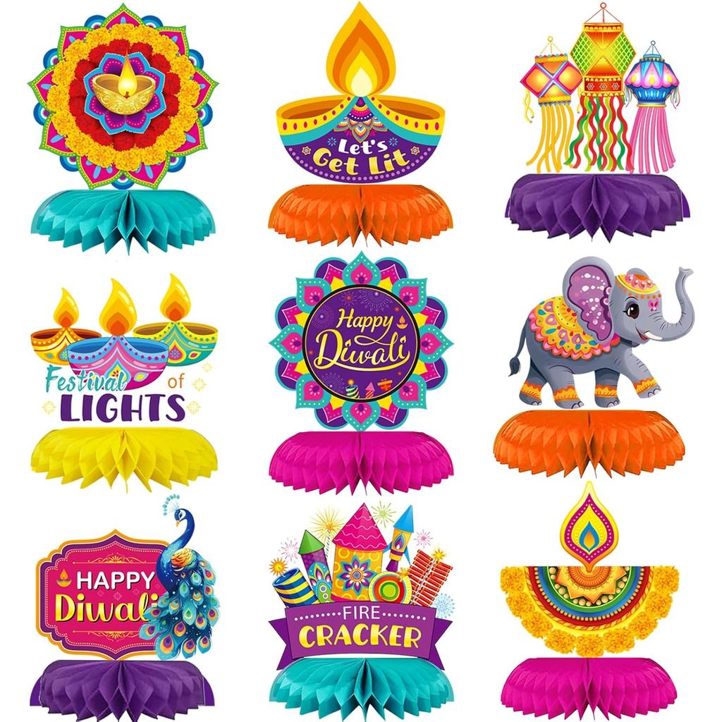 9 Miếng Đồ Trang Trí Tổ Ong Diwali - Đồ Trang Trí Tiệc Diwali Demon Slayer Bàn Trung Tâm Đồ Trang Tr