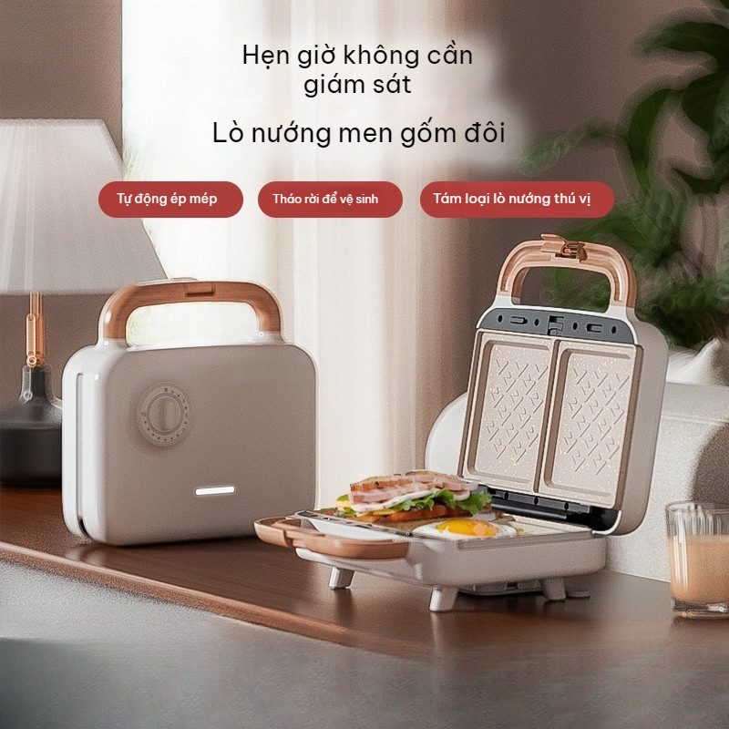 Máy làm bánh sandwich cho bữa sáng. Máy làm bánh waffle đa chức năng. Máy làm món ăn nhẹ.- Bread mak