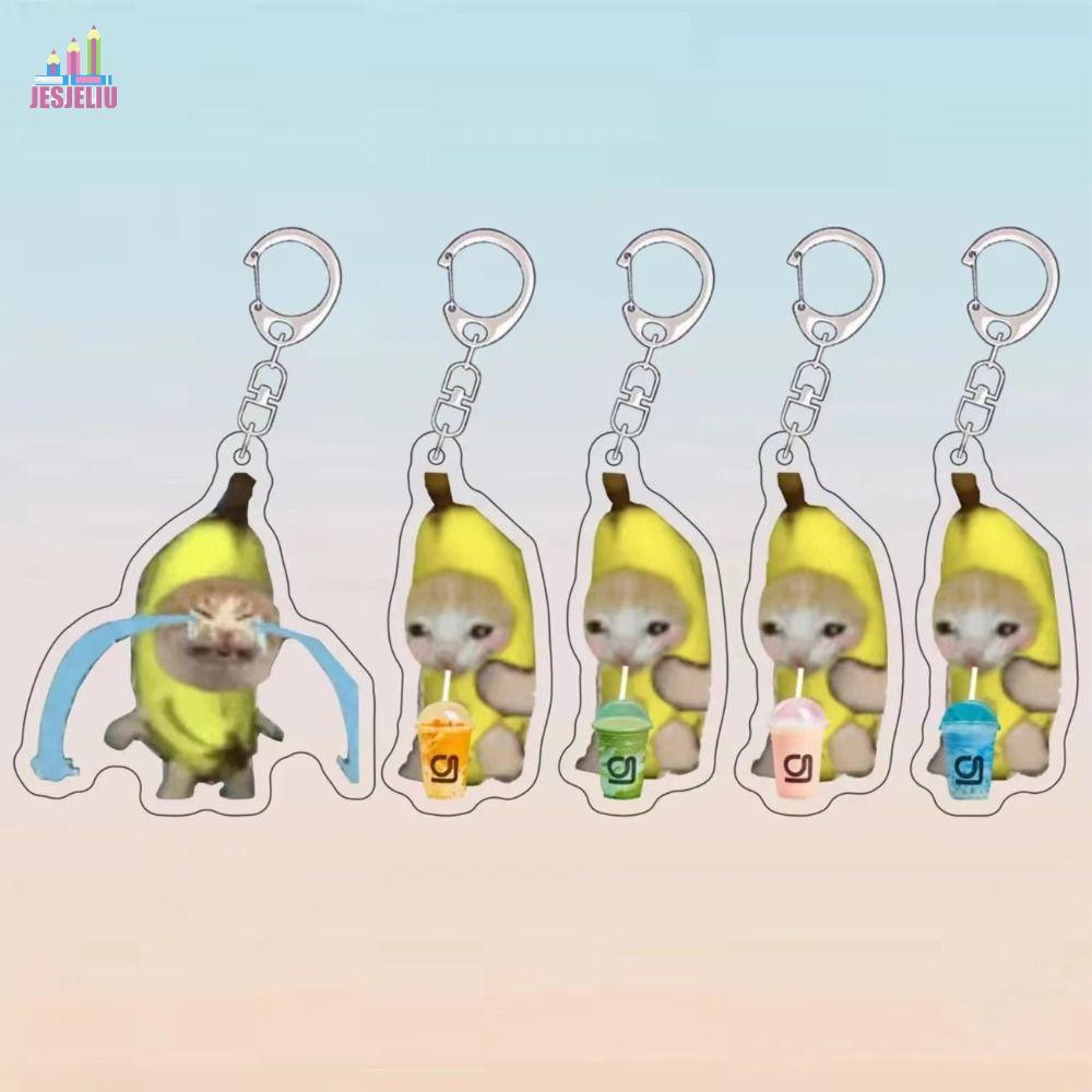 JESJELIU Happy Banana Cat Móc khóa, Móc khóa Mặt dây chuyền Banana Cat Dây chuyền điện thoại di động