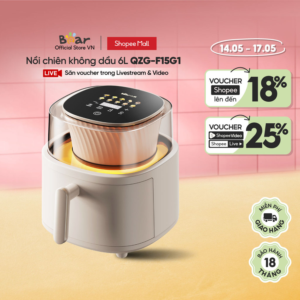Nồi Chiên Không Dầu 6L Bear QZG-F15G1 - Hàng Chính Hãng