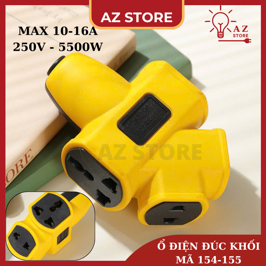 Ổ cắm điện đúc dẻo công suất cao 5500W Mã 155, Mã 154 lõi đồng vỏ PVC dẻo  chống va đập, chống cháy 