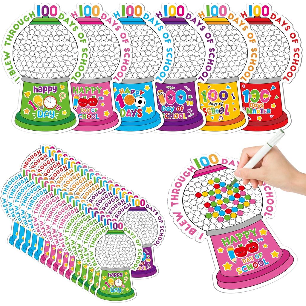 100 Days of School Gumball Crafts - 36 Cái Happy 100 Days Gumball Machine Coloring Paper 100th Day o