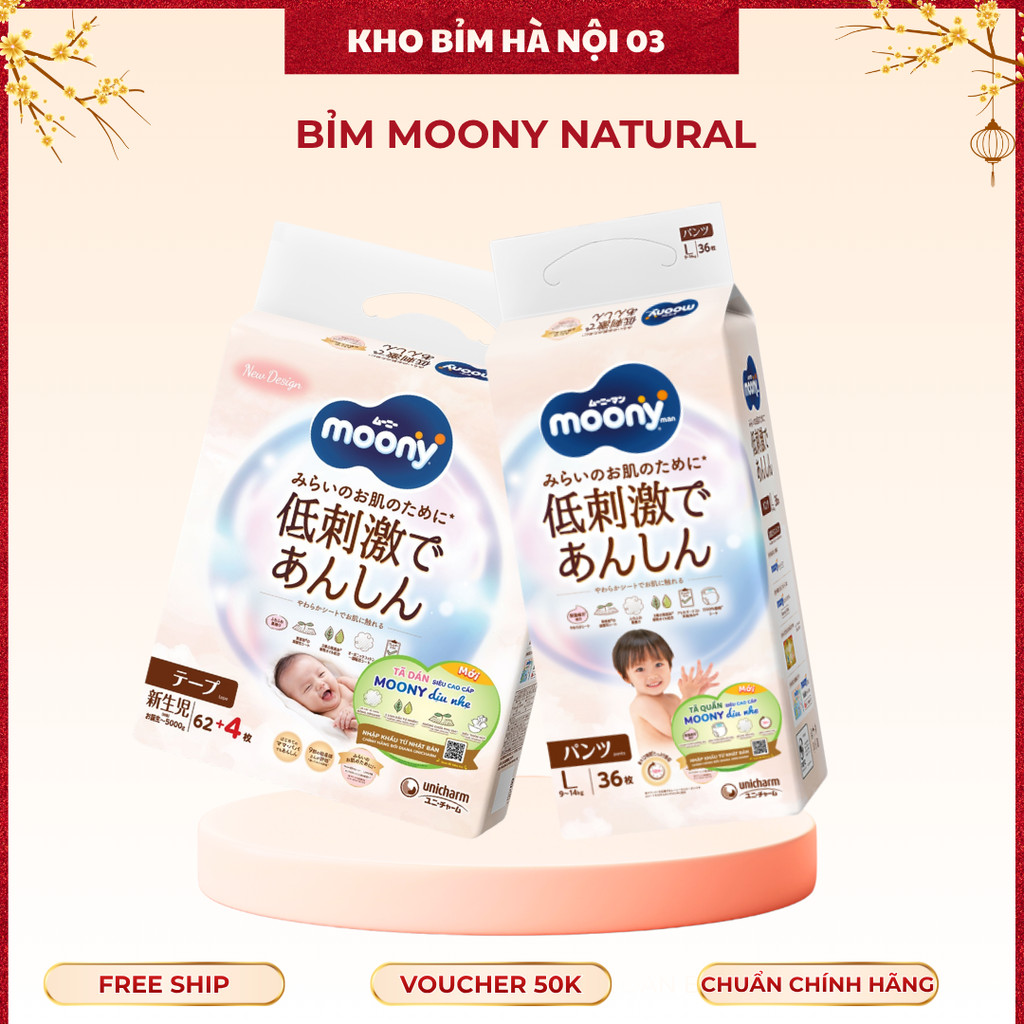 Bỉm Moony Dịu Nhẹ, Moony trắng, Moony Natural. Bỉm dán, bỉm quần siêu cao cấp cho Bé -HANOI03