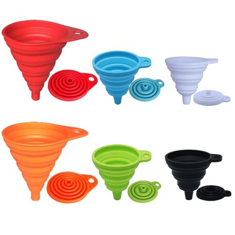 KongNai Kitchen Funnel Set 4 Pack, Small and Large, Kitchen Gadgets Accessories Foldable Silicone Co