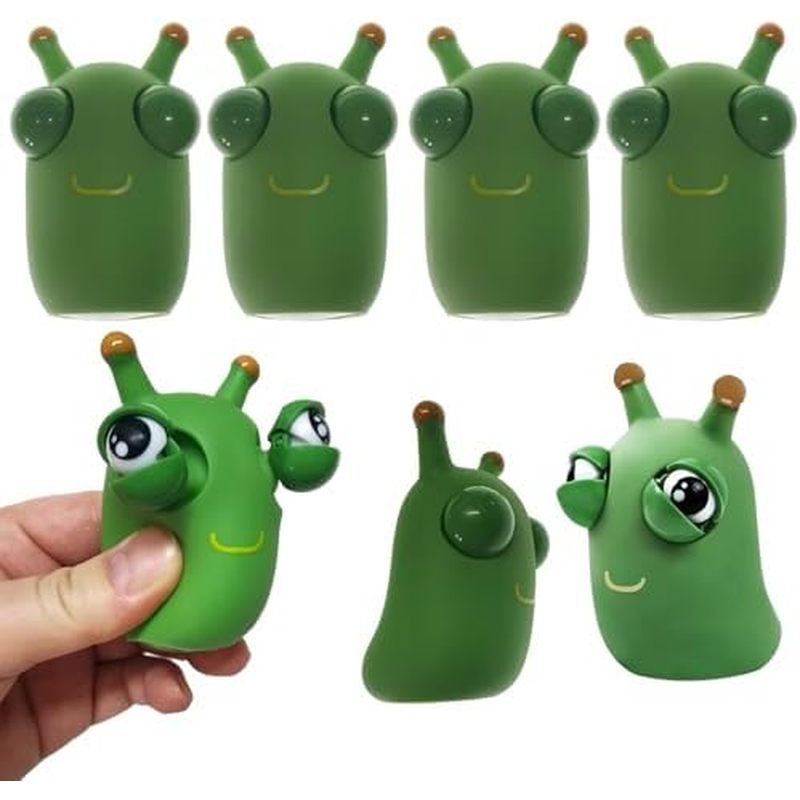 Funny Pop-Out Grass Worm Pinch Stress Toys 6 Pack Eye Bouncing Worms Squeeze Fidget Fun Toys Gift fo