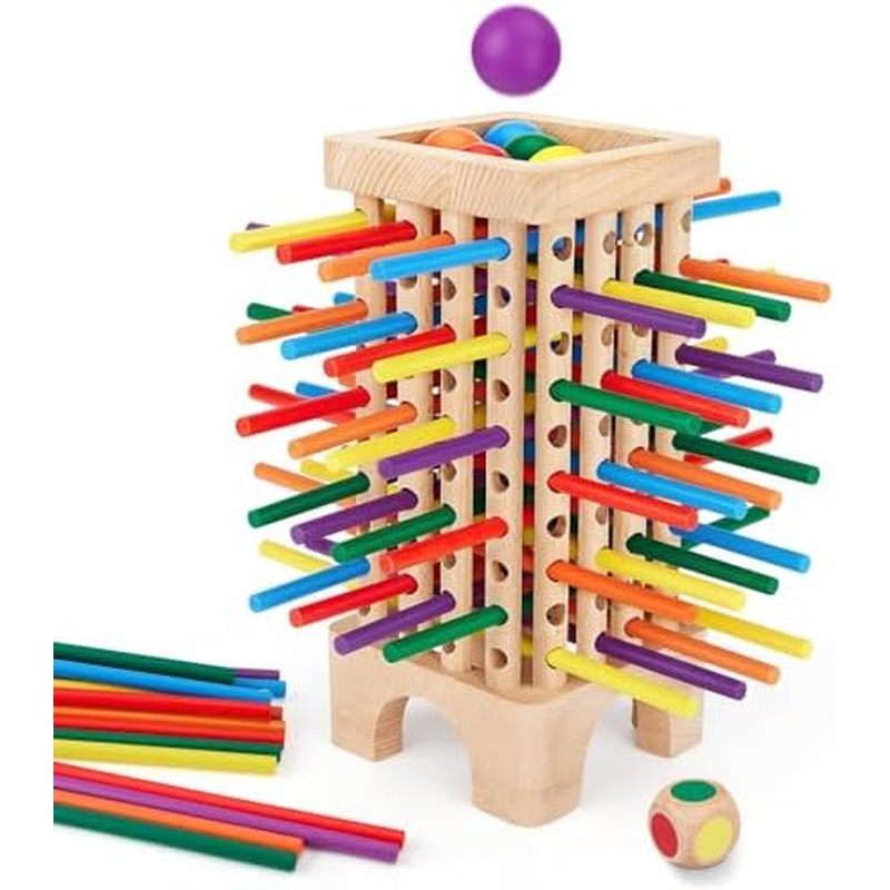 Montessori Game Wooden Board Game, 42 Colorful Wooden Sticks Dice Game Math Educational Toys for 3 4
