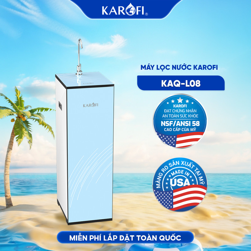 Máy lọc nước 10 lõi Karofi KAQ-L08 - Màng RO Hàn 100 GPD, Lõi Smax Pro V & HP 6.0 bổ sung khoáng chấ