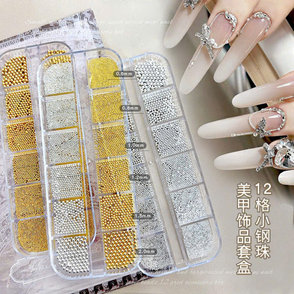 Khay bi sắt 12 ô 6 size 2 màu bạc vàng (0.6-2mm) - Làm móng học nail