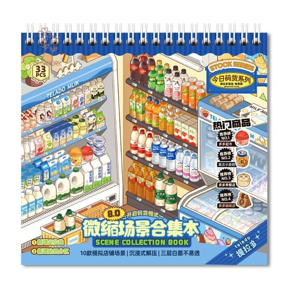 Nhãn dán cảnh cửa hàng SHOUKEY, Nhãn dán phong cảnh cỡ lớn dễ thương, PET 10 cảnh 33 tờ Nhãn dán cản