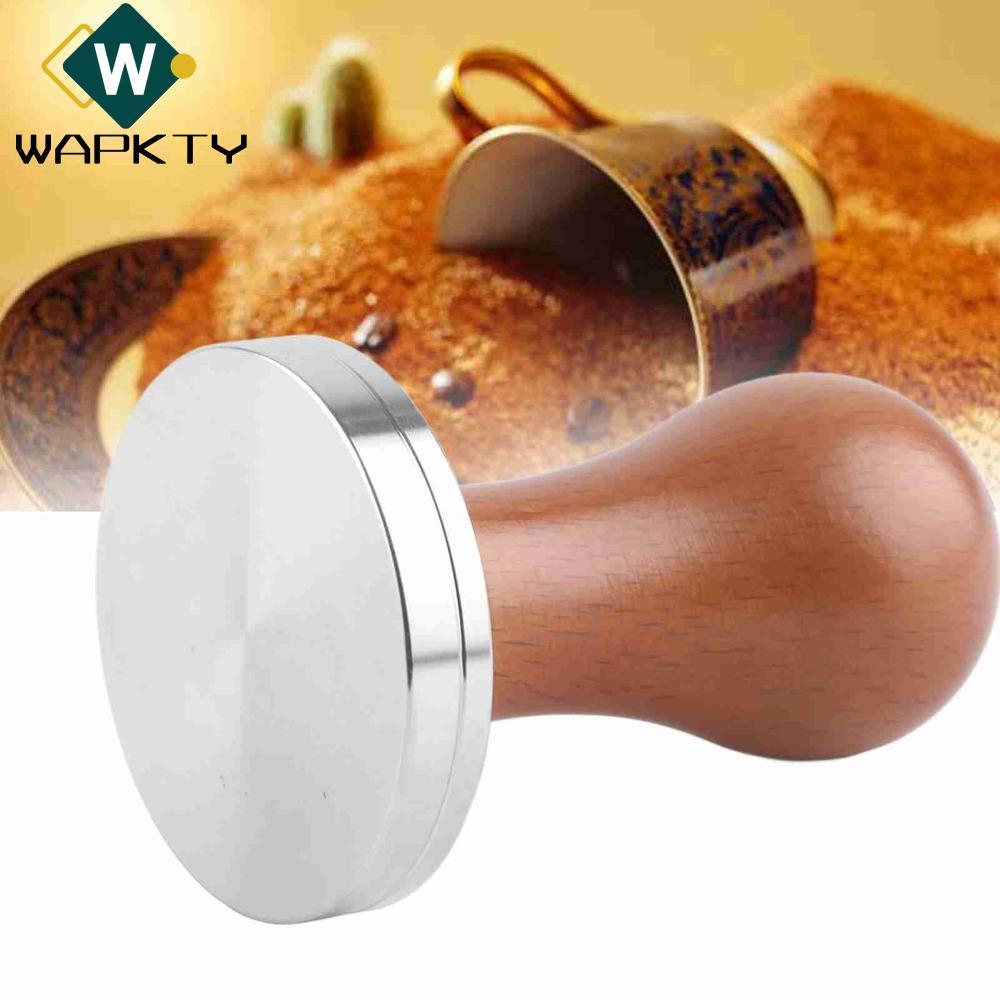 WAPKTY Espresso Tamper, Tay cầm tiện dụng Tay cầm bằng gỗ Tam giác cà phê, Đế phẳng 58mm Đế thép khô