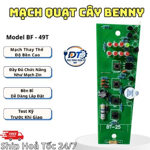 Mạch Quạt Cây Benny BF- 49T Mạch Thay Thế Độ Bền Cao , Nhận Điều Khiển Zin -PTDT