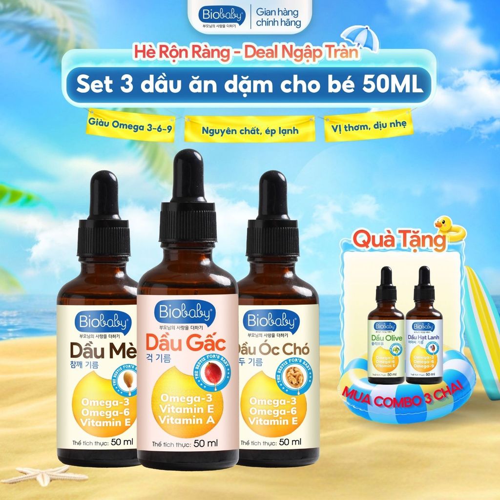 Dầu ăn dặm cho bé Biobaby bổ sung DHA, Omega3 hỗ trợ phát triển trí não cho bé từ 6 tháng, chai 50ml