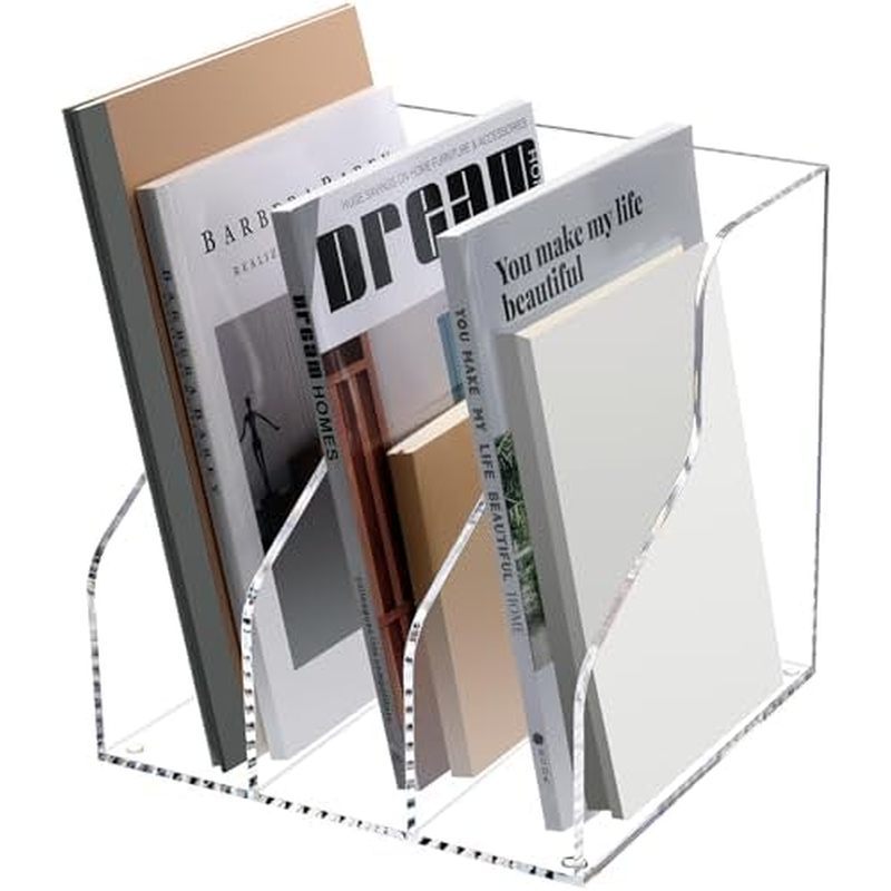HeZone Acrylic Magazine Rack File Holder Desk Organizers and Storage 2-Pack Small Clear Acrylic Vert
