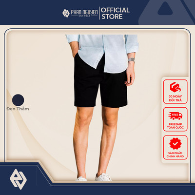 Quần short nam đen Phan Nguyễn, chất liệu cao cấp, thoáng mát, hạn chế nhăn nhàu, thiết kế hiện đại, lịch lãm QSD.165