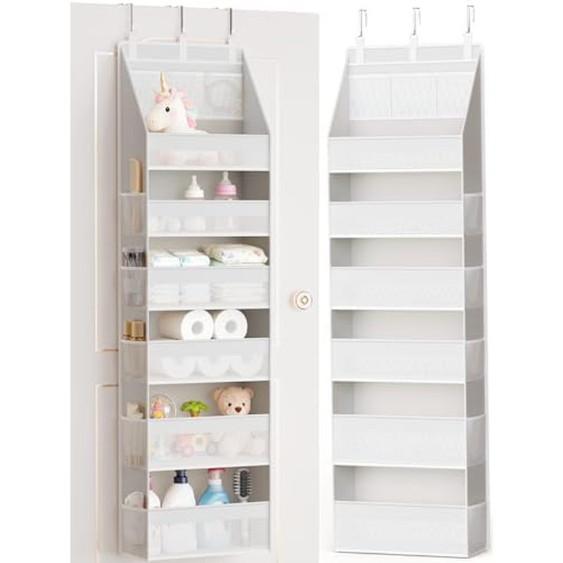 Criusia Over the Door Organizer, 6-Shelf Closet Hanging Storage with 13 Mesh Pockets, 55lbs Capacity