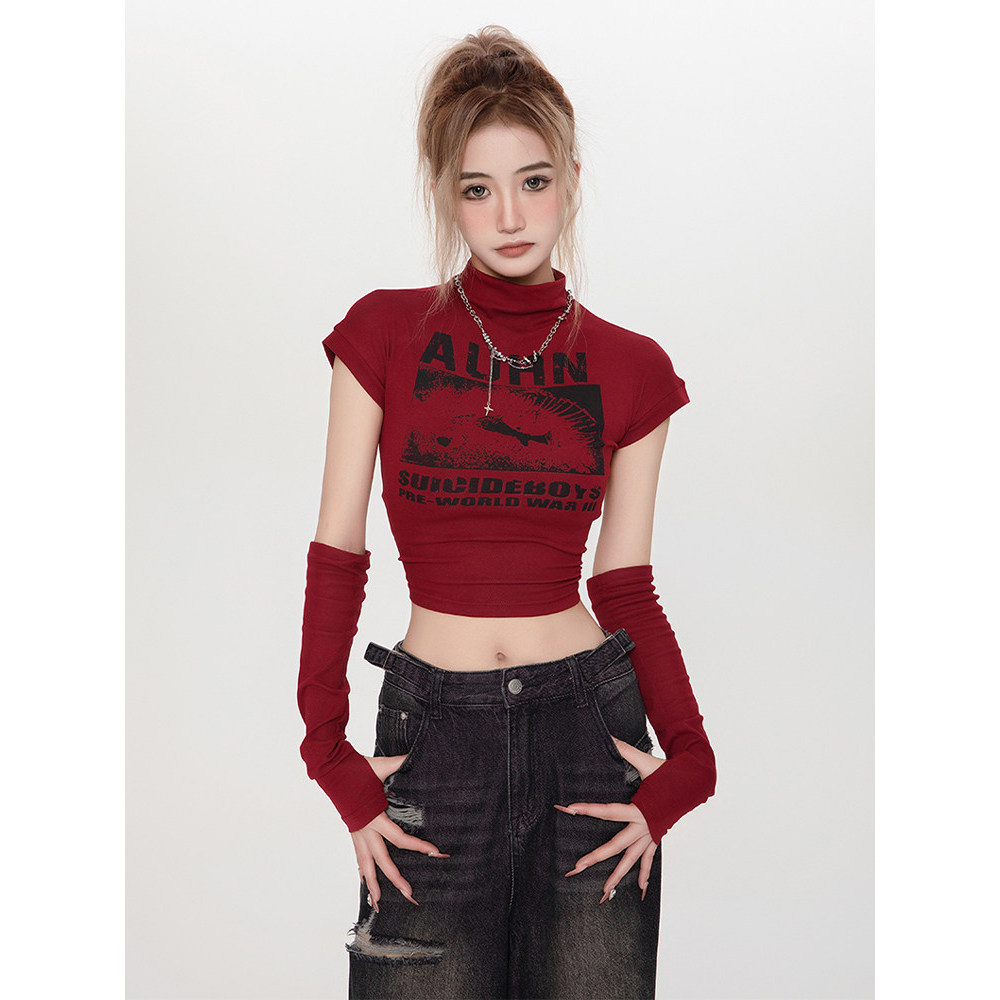 Pure Desire Phong Cách Có Tay Áo Thun Tay Ngắn Nữ Dạo Phố abg Hot Girl Gợi Cảm Rốn Mở Rộng Mỏng Hơn 