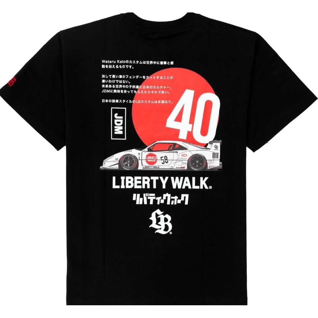 100% cotton Liberty Walk LBWK LB Hinomaru JDM F40 Tee Đen