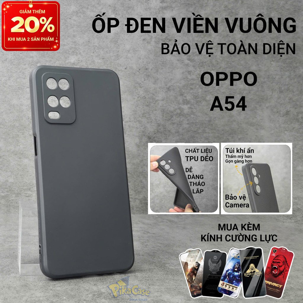 Ốp lưng Oppo A54 4G/5G Pikacase trơn màu đen | Ốp điện thoại Oppo dẻo bảo vệ camera đt toàn diện