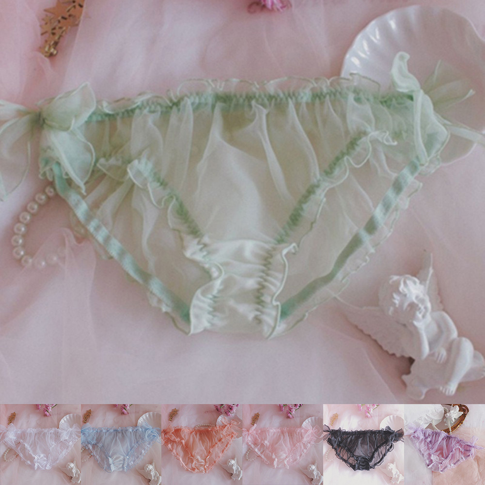 ⛤EVERYWT⛤Lace Bikini Briefs for Women Soft Chiffon Sheer Mesh Underwear in Various Colors
